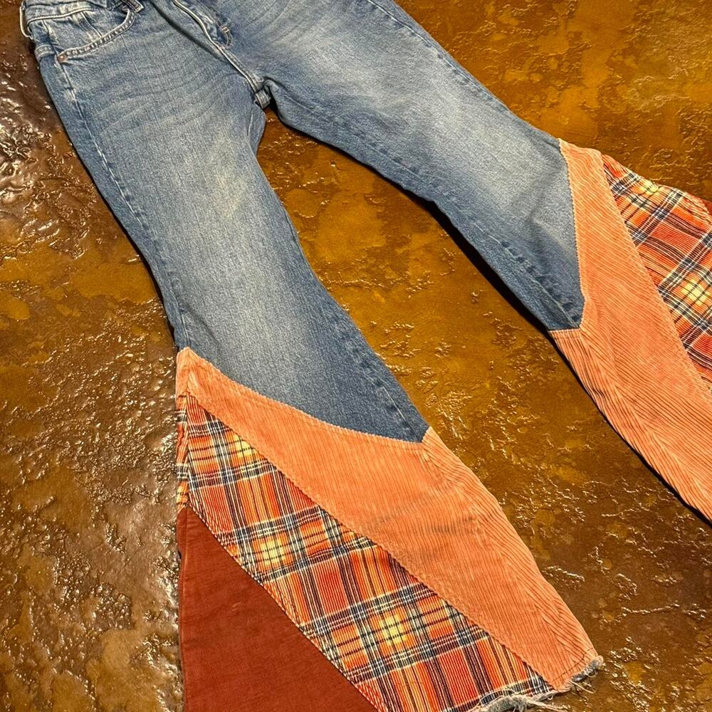 Orange Blue Patchwork Flare Jeans - image 2